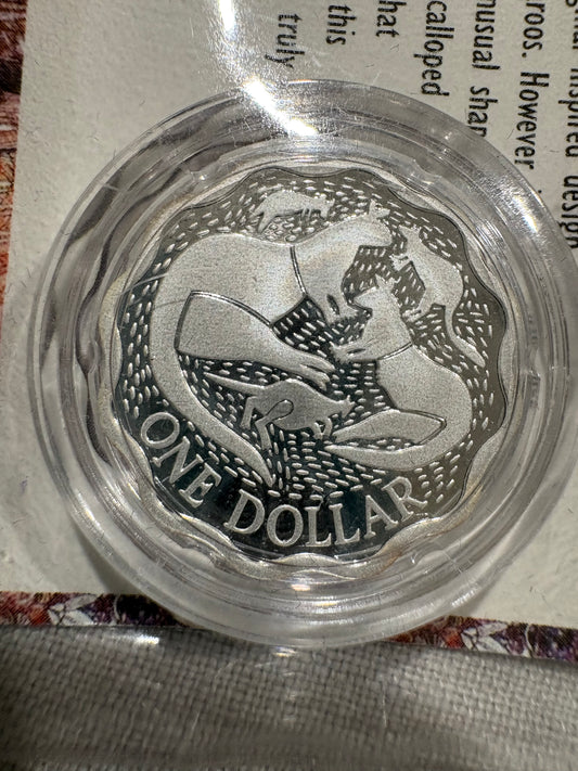 2004 $1 Kangaroos Scalloped Silver Proof Coin in Capsule