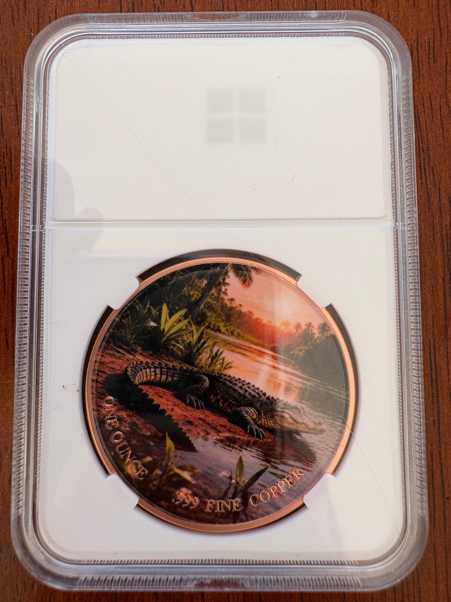 1oz .999 Fine Copper Crocodile Coloured Round – Animal Collector Series – Slabbed