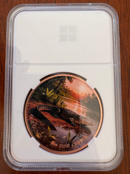 1oz .999 Fine Copper Crocodile Coloured Round – Animal Collector Series – Slabbed