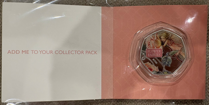 2021 Flower Fairies – Rose Fairy 50 Cent Silver-Plated Coloured Coin in Holder