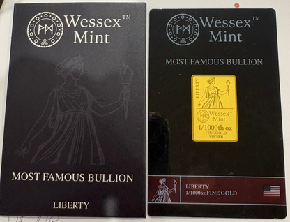 Wessex Mint Liberty 1/1000oz .999 Fine Gold Bar