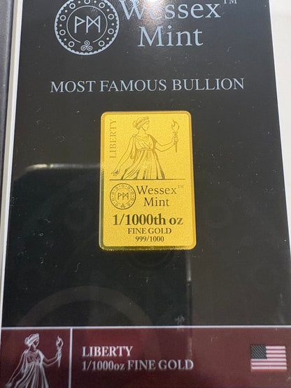 Wessex Mint Liberty 1/1000oz .999 Fine Gold Bar