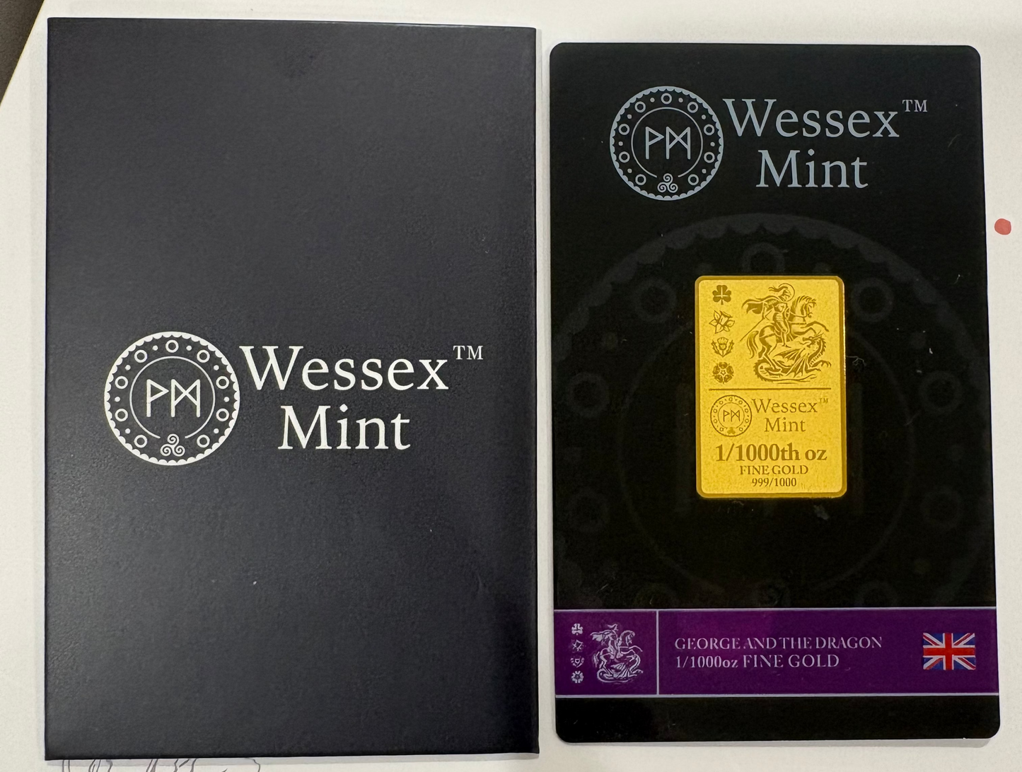 Wessex Mint George and the Dragon 1/1000oz .999 Fine Gold Bar