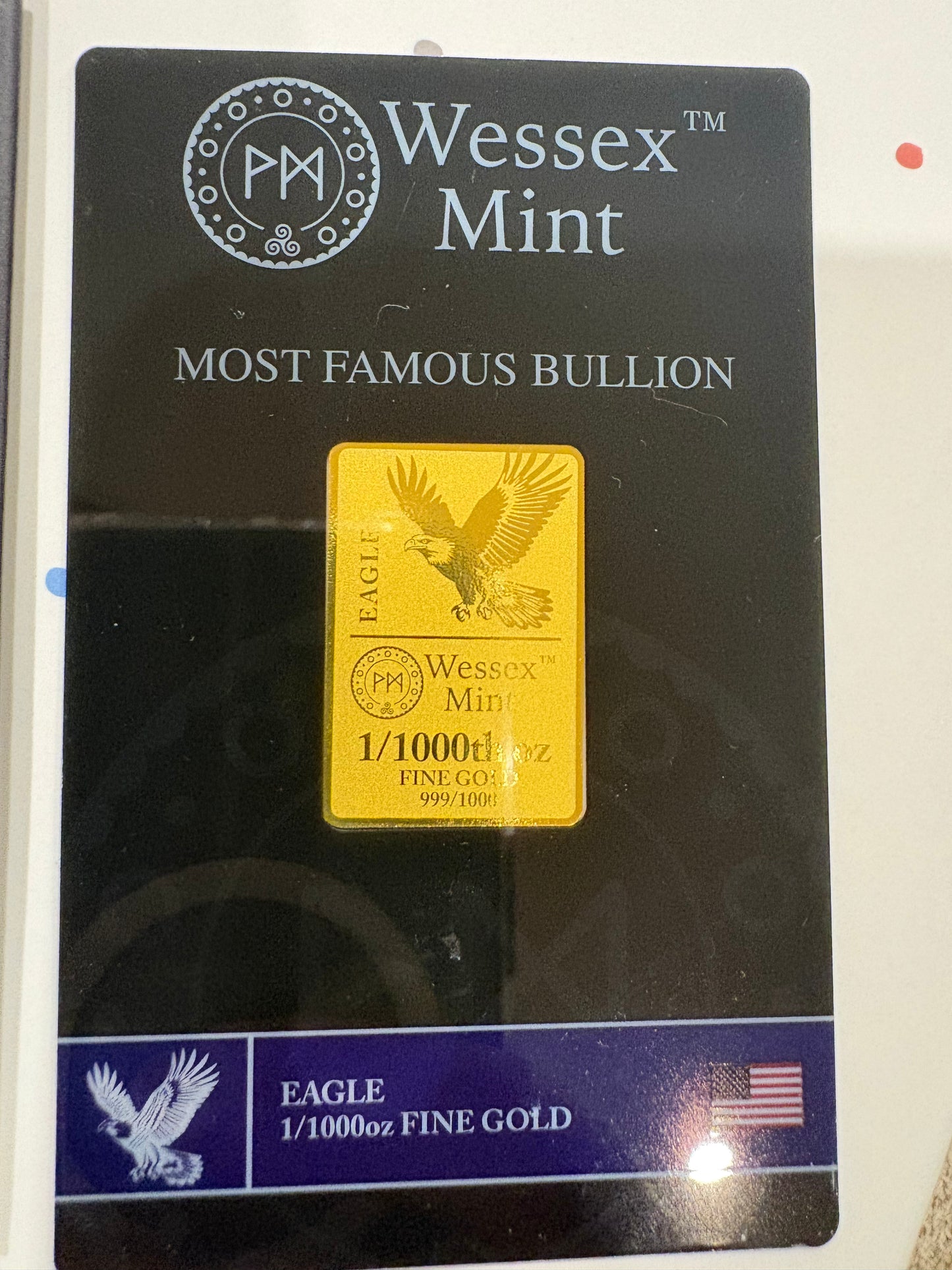 Wessex Mint Eagle 1/1000oz .999 Fine Gold Bar