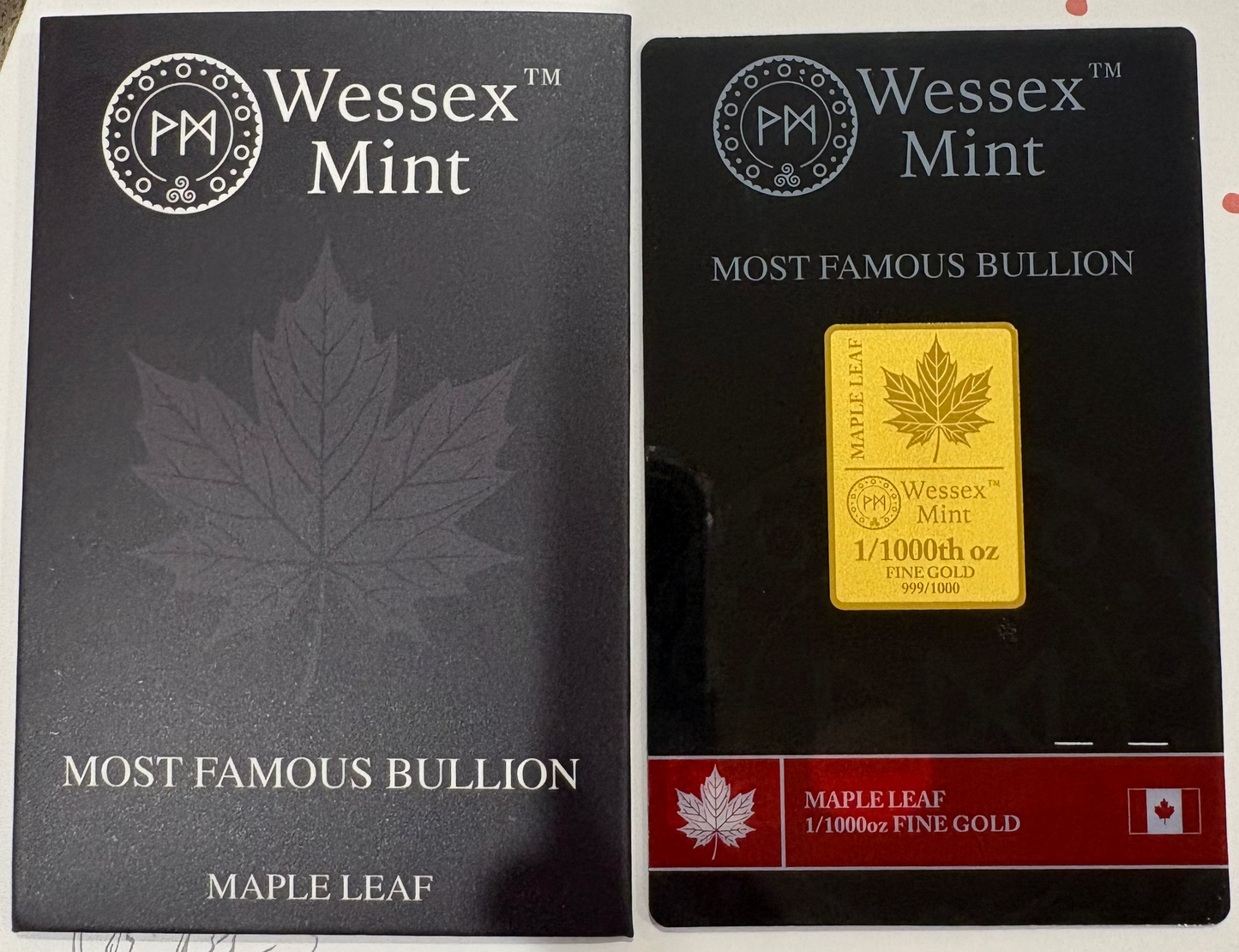 Wessex Mint Maple Leaf 1/1000oz .999 Fine Gold Bar