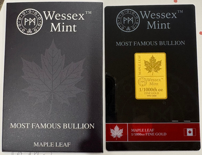 Wessex Mint Maple Leaf 1/1000oz .999 Fine Gold Bar