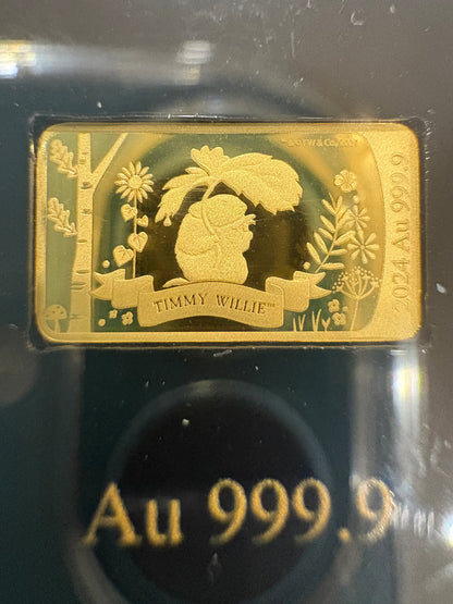 2024 Wessex Mint Peter Rabbit Timmy Willie 1/200oz .9999 Solid Gold Bar