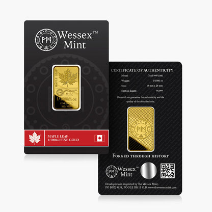 Wessex Mint Maple Leaf 1/1000oz .999 Fine Gold Bar