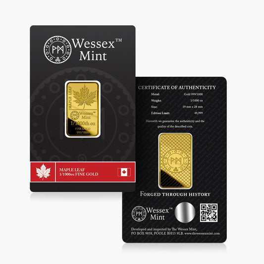 Wessex Mint Maple Leaf 1/1000oz .999 Fine Gold Bar