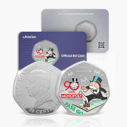 2025 50 cent 90 Years of Monopoly - Pass Go Silver Plated BU Coloured Coin