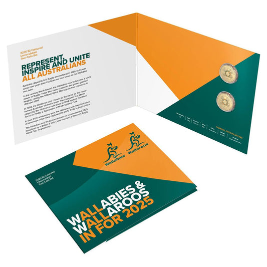2025 $2 Rugby Australia Coloured Two Coin Set – Wallabies and Wallaroos | RAM