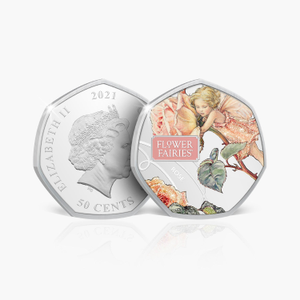 2021 Flower Fairies – Rose Fairy 50 Cent Silver-Plated Coloured Coin in Holder