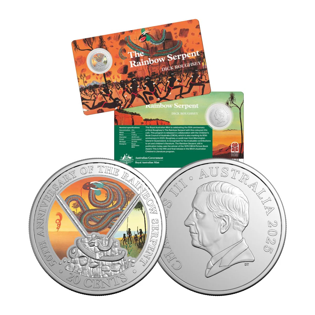 World Week Coin 2025 The Rainbow Serpent 20c Coloured Uncirculated Book Week Coin in C ...