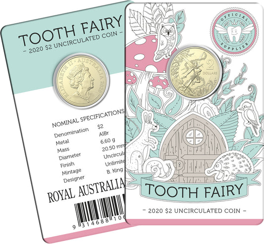 2020 $2 two dollar Tooth Fairy Uncirculated coin on card