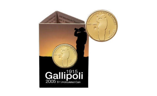 2005 $1 Gallipoli 1915 - 2005 C Mintmark Unc Coin in RAM Card