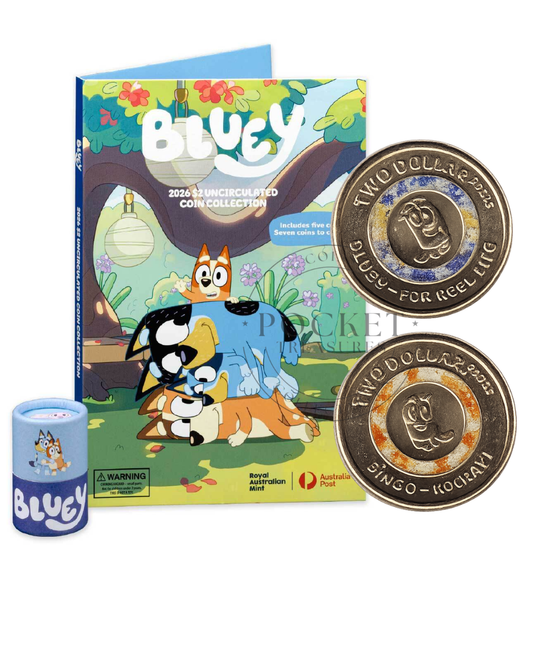 2026 Bluey $2 Coin Collection Folder and Five-Coin Set + 2 Till Coins – RAM / Australia Post