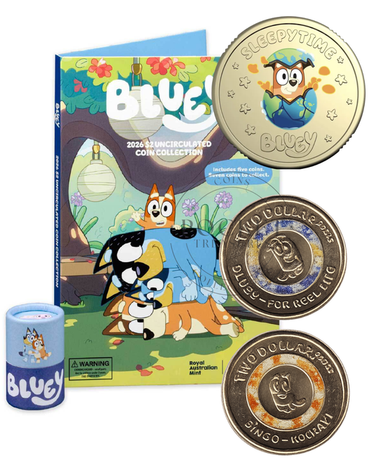 2026 Full Bluey $2 Coin Collection Folder & Tube includes the Coloured Sleepytime coin