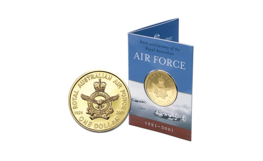 2001 $1 80th Anniversary of the Royal Australian Air Force RAAF coin on card