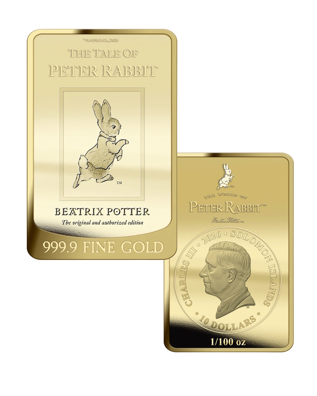 2026 The Tale of Peter Rabbit 1/100oz .9999 Solid Gold Coin Bar