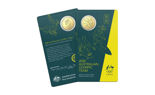 2020 Gold Plated 50 cent Australian Olympic team Carded Coin