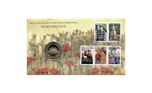 2008 $1 One Dollar 90th Anniversary of WWI Remembrance Coin & Stamp Cover PNC