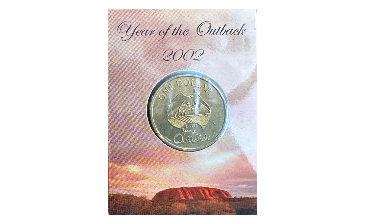 2002 Year of The Outback $1 One Dollar Coin in trifold card. “C Mint Mark”