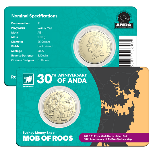 2025 $1 Sydney ANDA 30th Anniversary Map of Sydney Privymark Uncirculated Coin