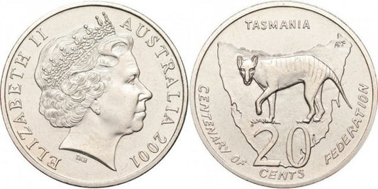 2001 Centenary of Federation TASMANIA - 20 cent coins- CIRCULATED