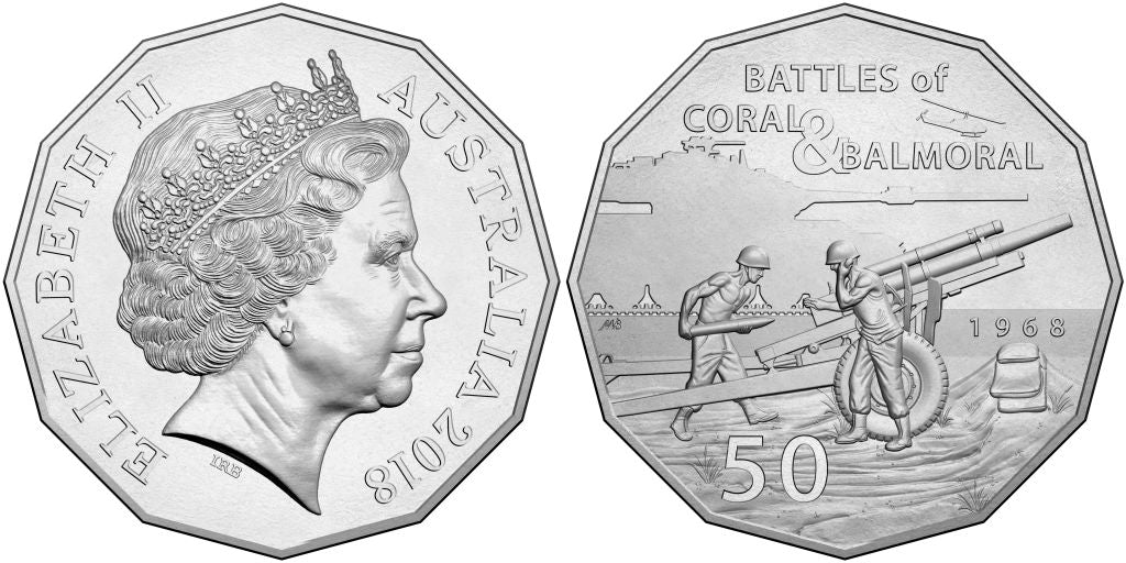 2018 50th Anniversary of Coral & Balmoral Battle of the Fire Support Bases Fifty 50 Cent Uncirculated Coin on card