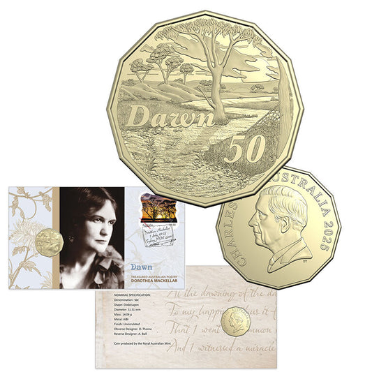 2025 50c Dorothea Mackellar – Dawn Postal Numismatic Cover (PNC)