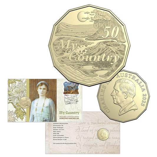 2025 50c Dorothea Mackellar – My Country Postal Numismatic Cover (PNC)