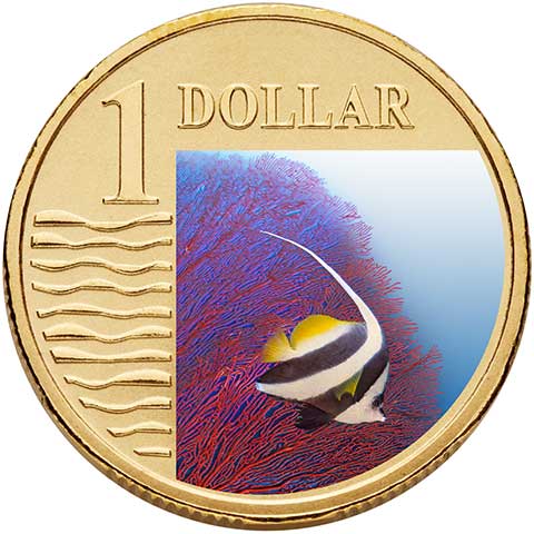 2006 $1 Ocean Series coloured coin - Long Fin Bannerfish