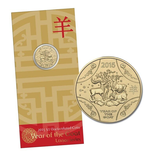 2015 $1 Lunar Year of the Goat Al Br Unc Coin in RAM Card