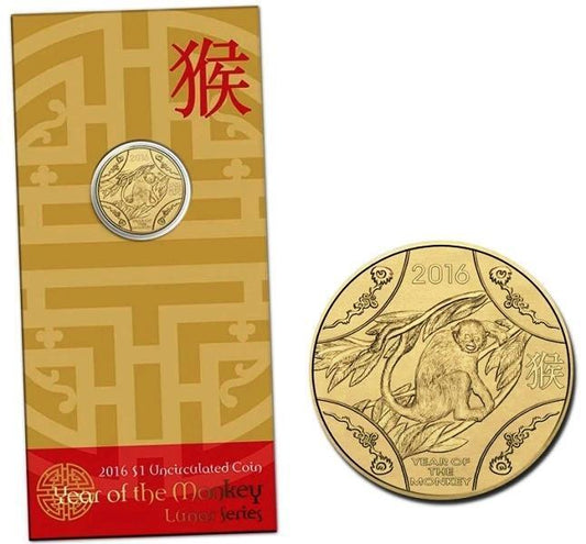 2016 $1 Lunar Year of the Monkey Al Br Unc Coin in RAM Card