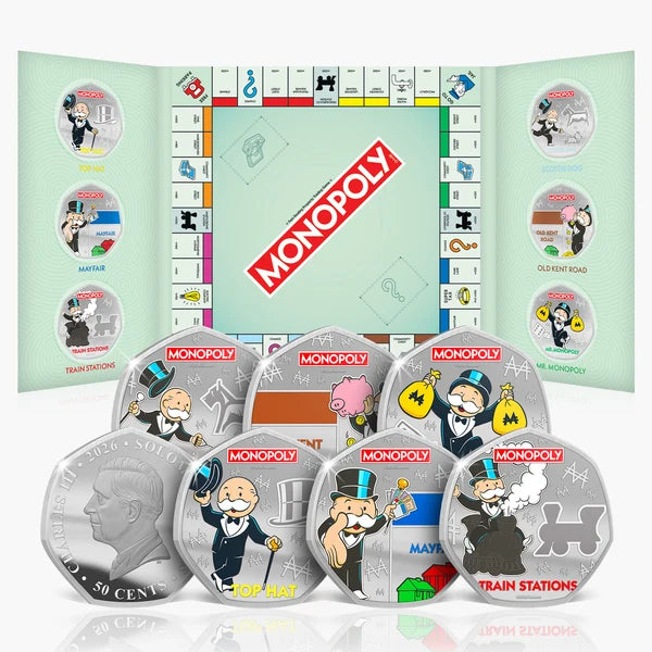 2026 Monopoly Legends of the Board .999 Silver Plated Six-Coin Set