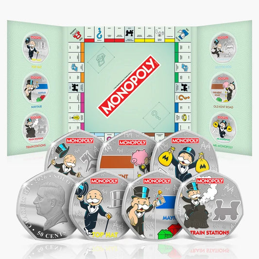 2026 Monopoly Legends of the Board .999 Silver Plated Six-Coin Set