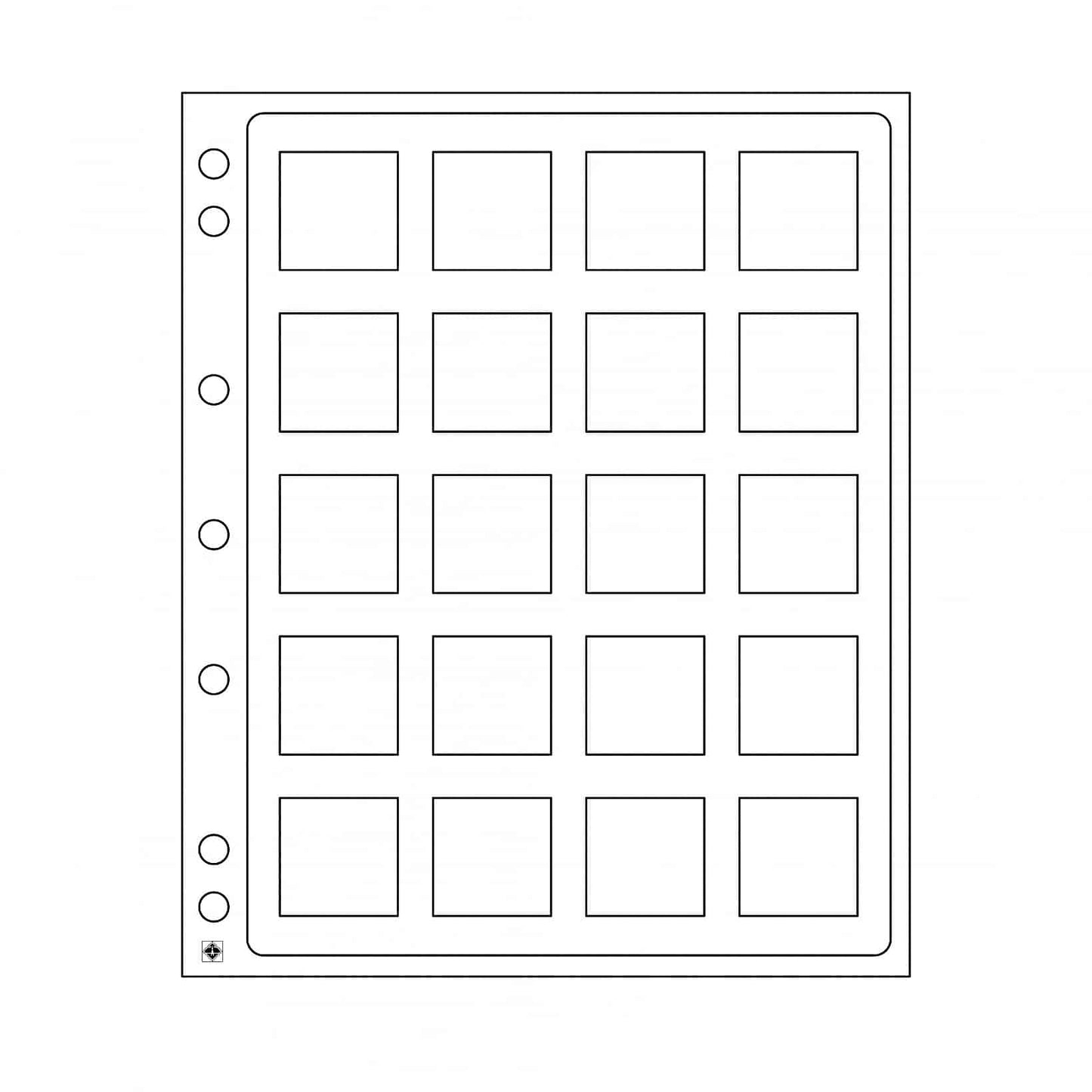 Leuchtturm Plastic Sheets ENCAP, clear pockets for 20 square Coin Capsules QUADRUM 50 x 50mm