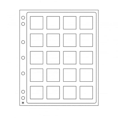 Leuchtturm Plastic Sheets ENCAP, clear pockets for 20 square Coin Capsules QUADRUM 50 x 50mm