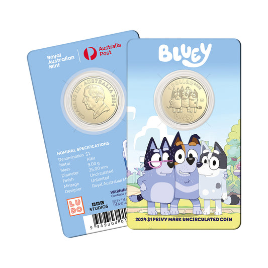 2024 Bluey Dollarbucks $1 Privy Mark Coin-in-Card – Stripe, Trixie and Nana