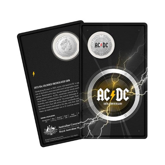 2023 50 cent 50th Anniversary of AC/DC CuNi Coloured Uncirculated Coin