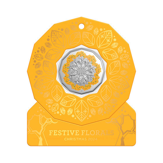 2024 YELLOW - Festive Florals Christmas Decoration 50c Colour Uncirculated Coin