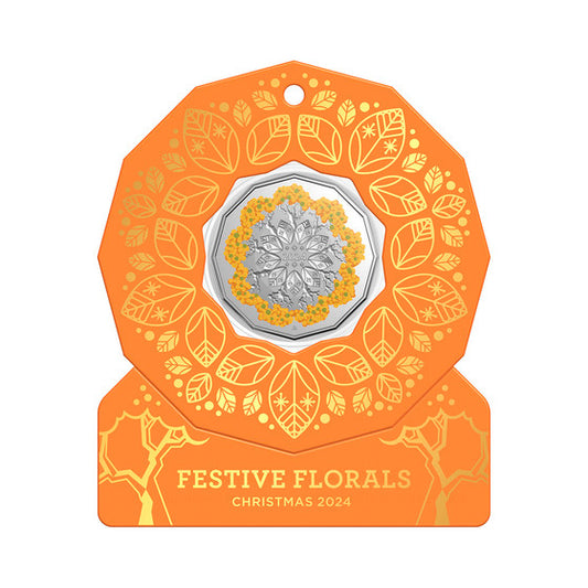 2024 ORANGE - Festive Florals Christmas Decoration 50c Colour Uncirculated Coin