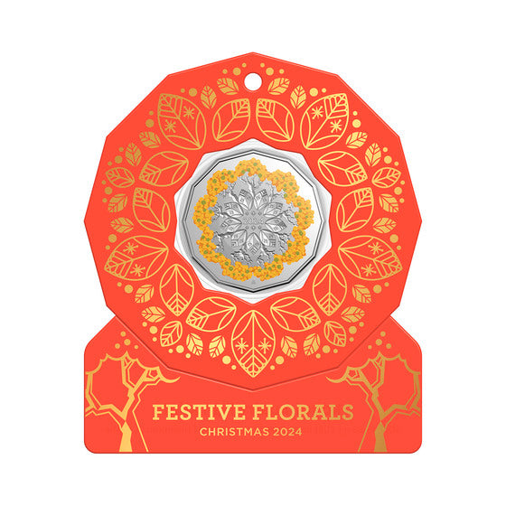 2024 RED - Festive Florals Christmas Decoration 50c Colour Uncirculated Coin