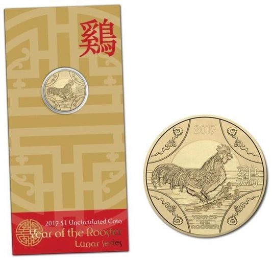 2017 $1 Lunar Year of the Rooster Al Br Unc Coin in RAM Card