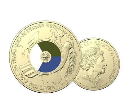 2020 $2 End of WWII 75th Anniversary Coloured Coin – Uncirculated