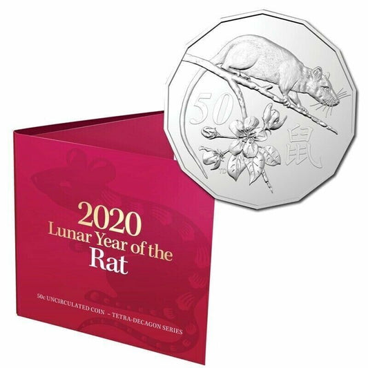2020 Royal Australian Mint Fifty Cents 50c Lunar New Year of the Rat Tetra-Decagonal Lunar Series Coin