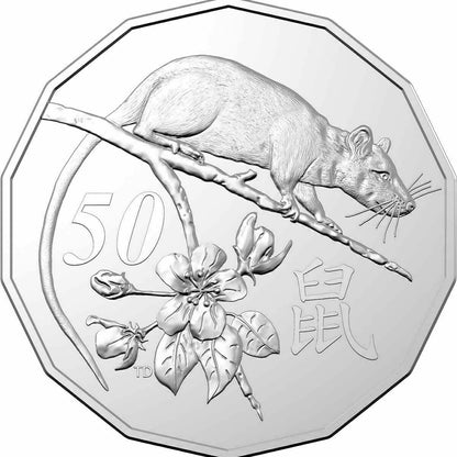 2020 Royal Australian Mint Fifty Cents 50c Lunar New Year of the Rat Tetra-Decagonal Lunar Series Coin