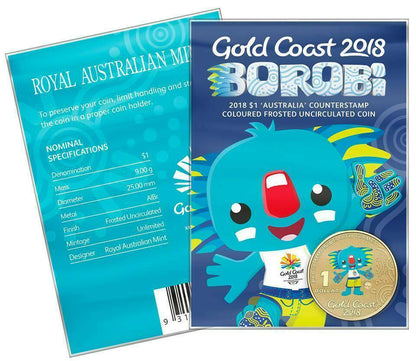 2018 Gold Coast Games Borobi ‘Australia’ Counterstamp $1 Carded Coin