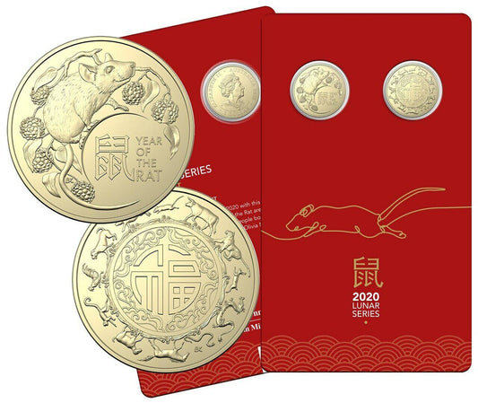 2020 Lunar Year of the Rat $1 AlBr Uncirculated Two Coin Set