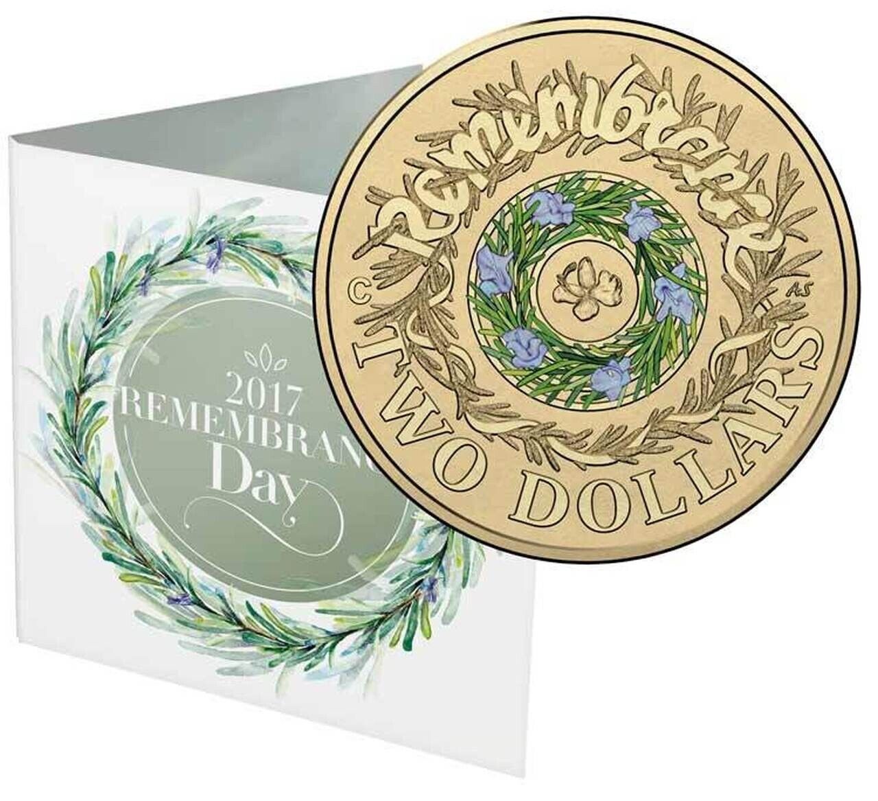 2017 $2 Remembrance Day 'C' Mintmark Coloured Uncirculated Coin in card